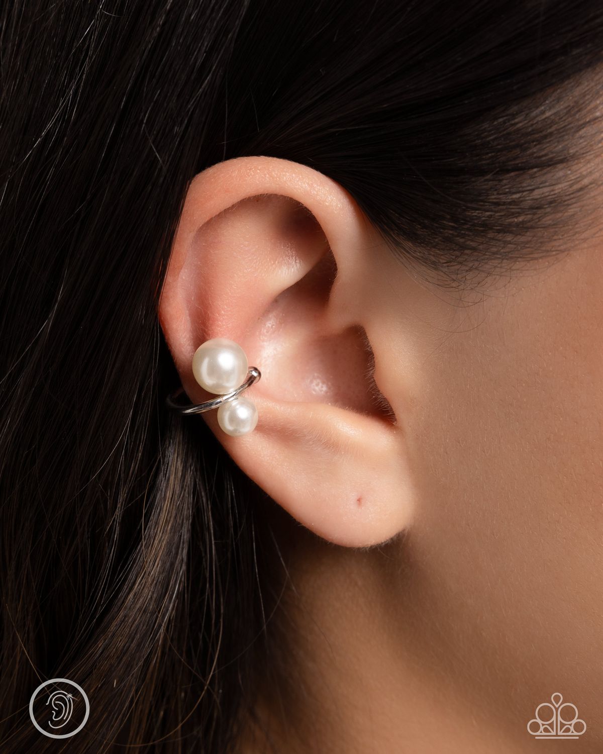 Elegant Emblem - White Cuff Earring