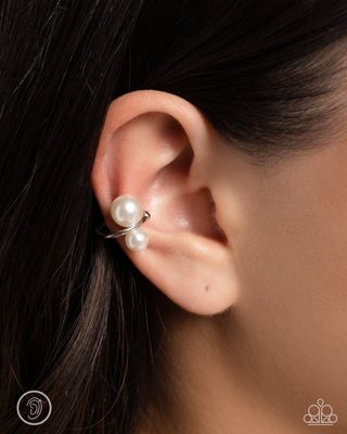 Elegant Emblem - White Cuff Earring