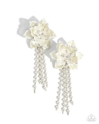 Lotus Length - White Pearl Earring