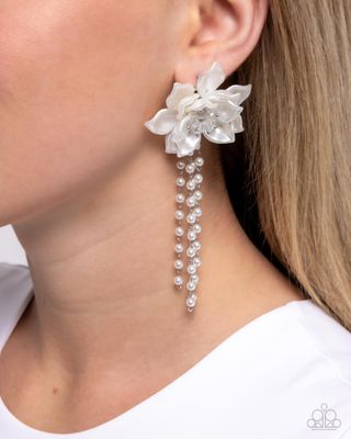 Lotus Length - White Pearl Earring