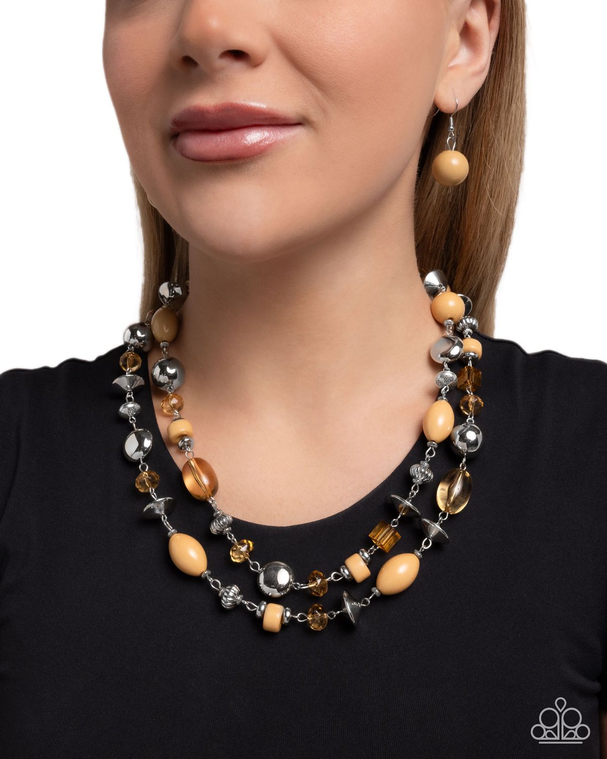 Eye-Catching Earnings - Brown Necklace
