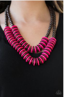 Dominican Disco  Pink Wood Necklace