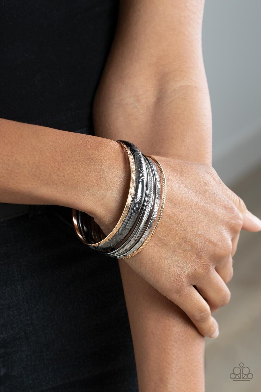 Stackable Stunner - Black/Gold/Silver Multi Bracelet