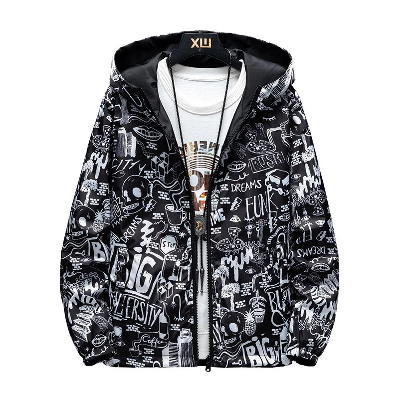Graffiti Printed Thin Hooded Jacket