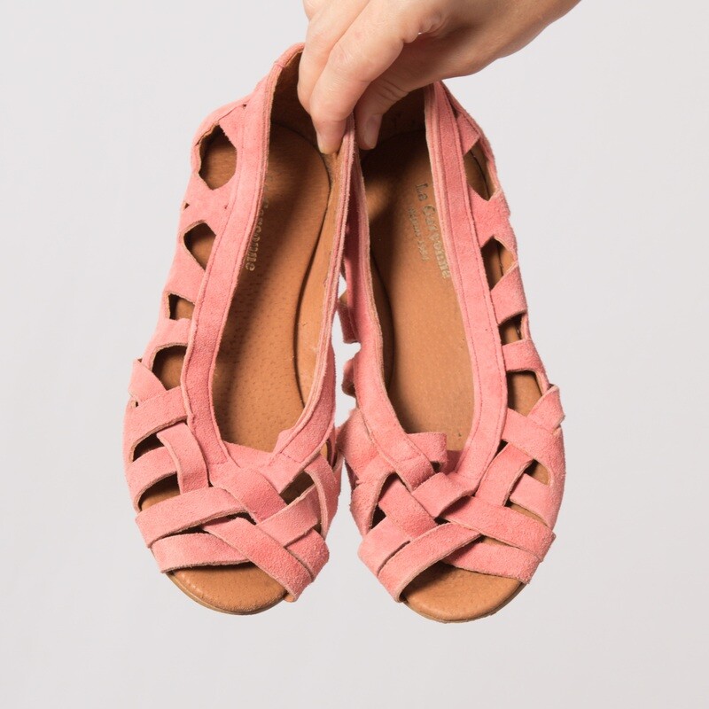 LA GARCONNE Pink Suede Braided Sandals