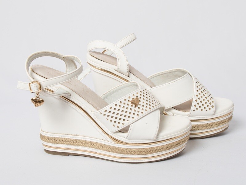 TUA by BRACCIALINI White Leather Wedges Sandals