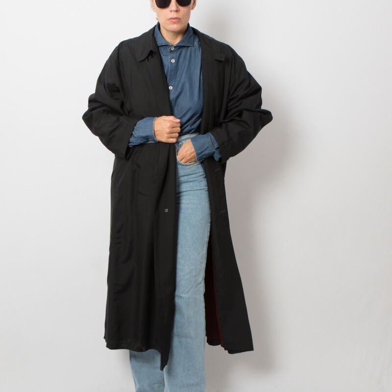 Black Long Silk Duster Coat Oversized