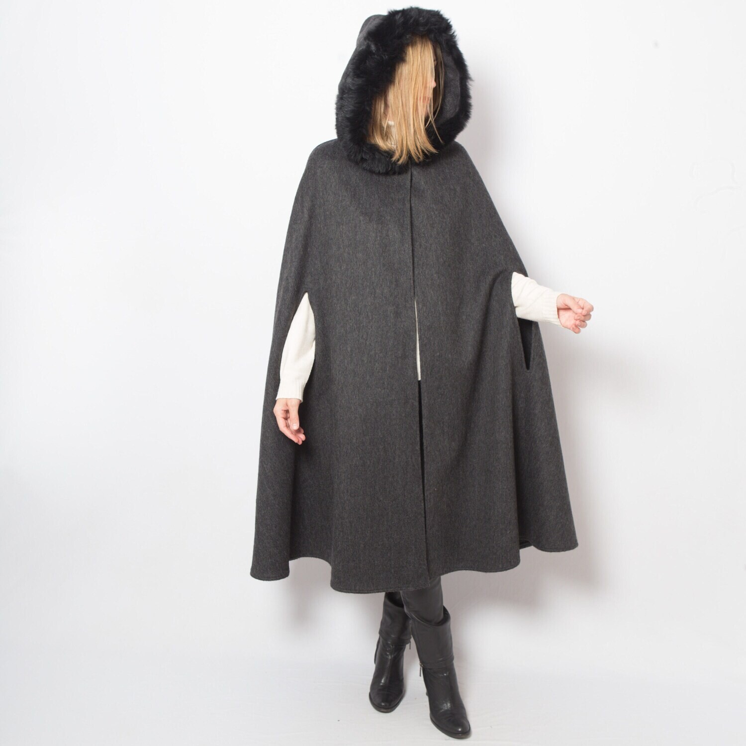VINTAGE LONG HOODED CAPE COAT