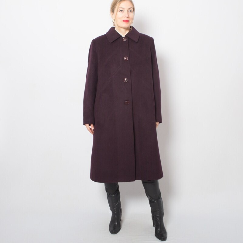 Vintage Long Purple Wool Coat Women