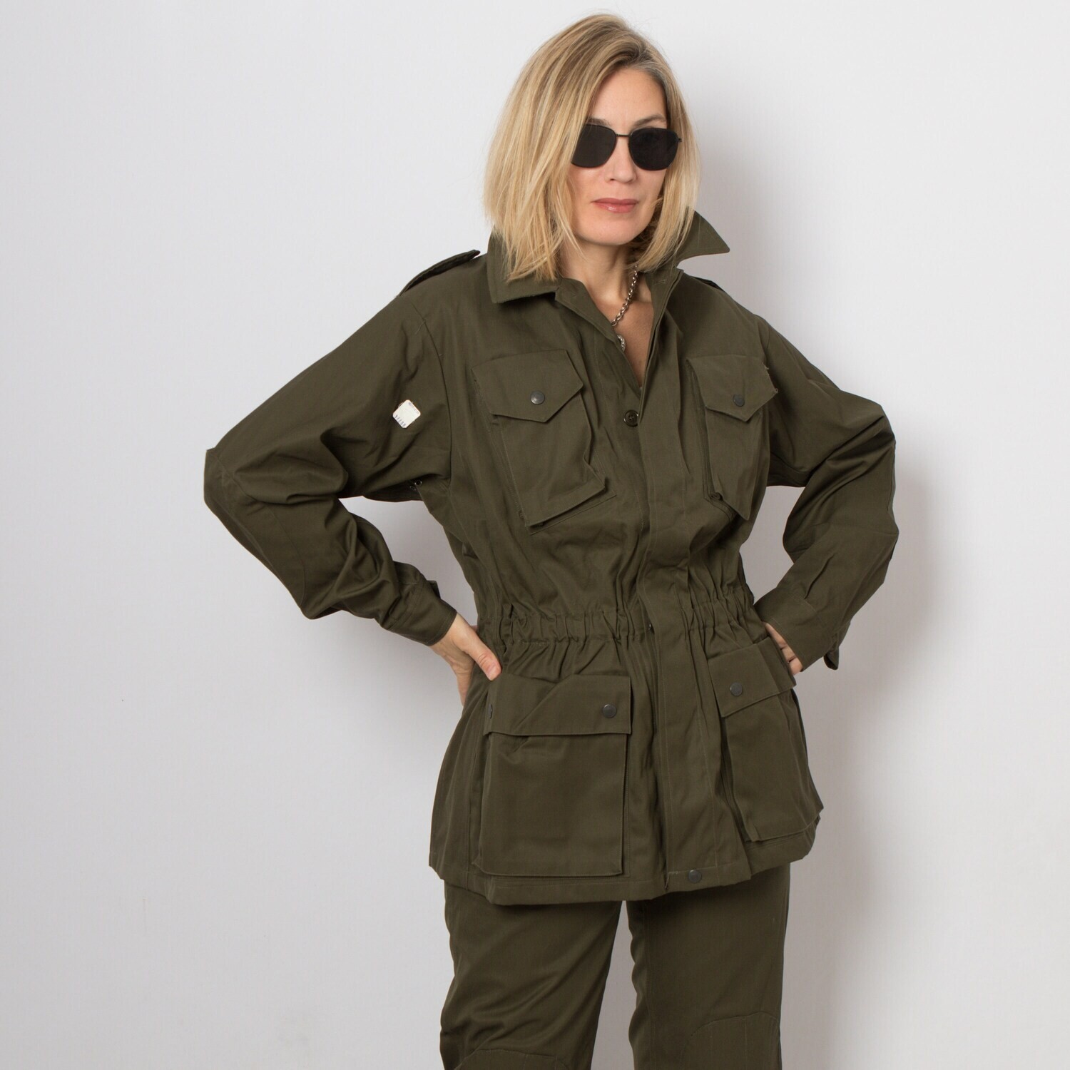 Khaki green military jacket top