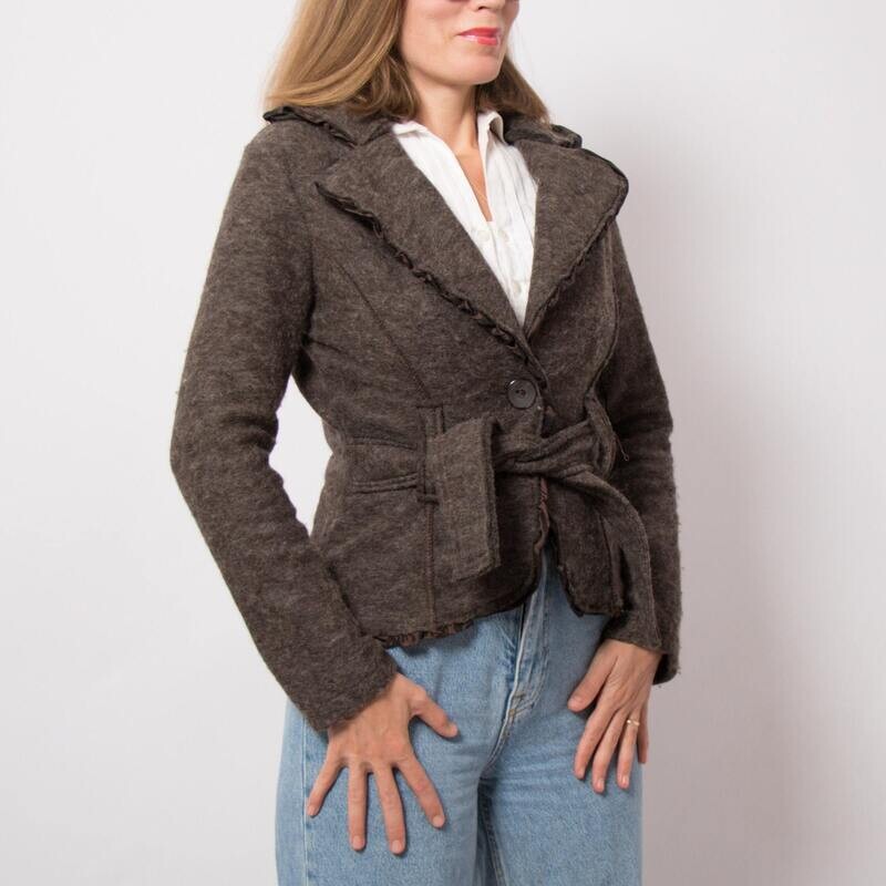 Vintage Boiled Wool Jacket with waist tie