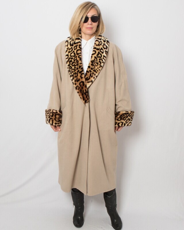 Vintage Faux Fur Leopard Collar Coat