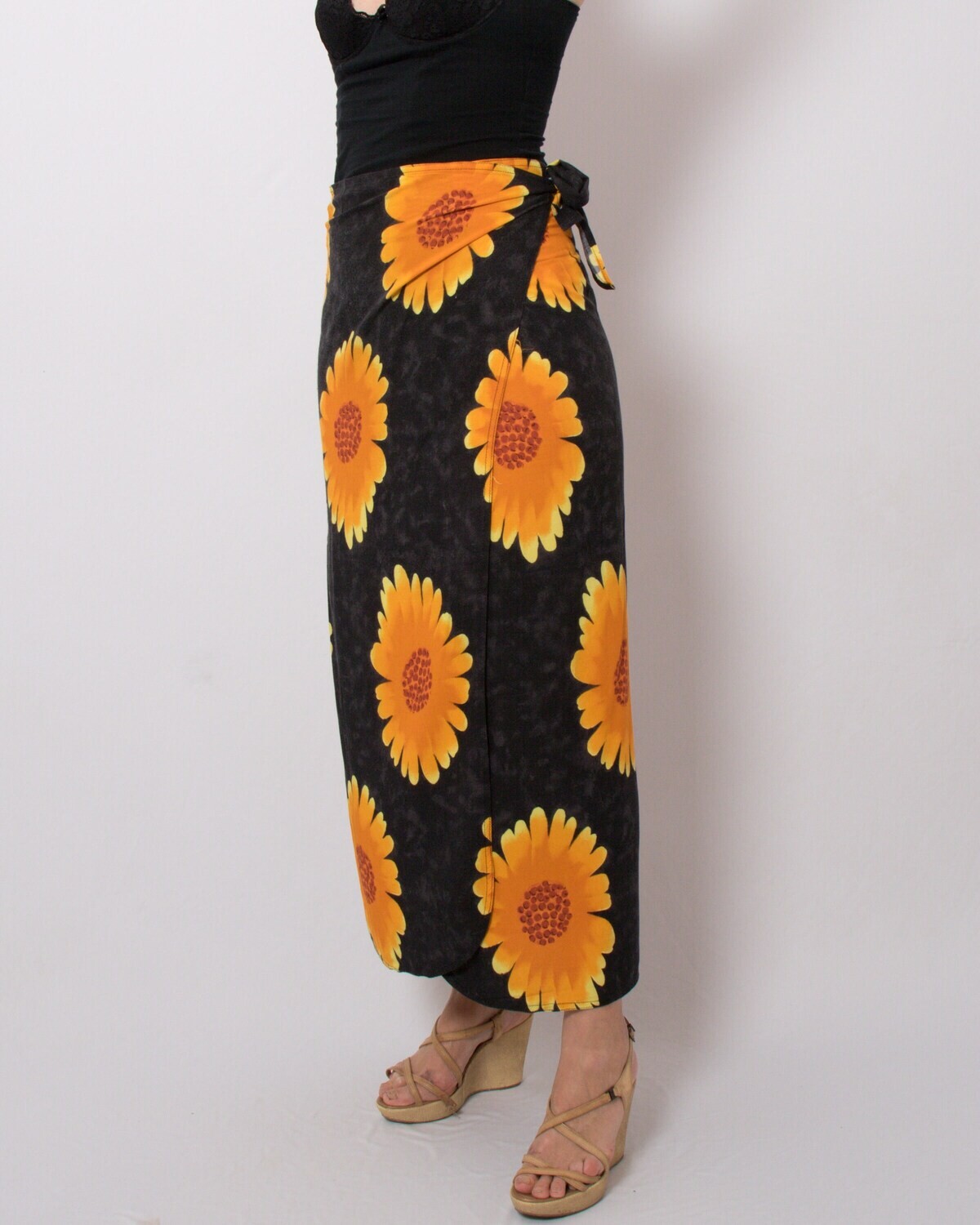 Vintage Sunflower Wrap Sarong Skirt