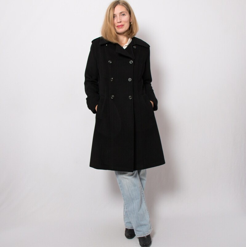 Vintage Black Cashmere Dress Coat