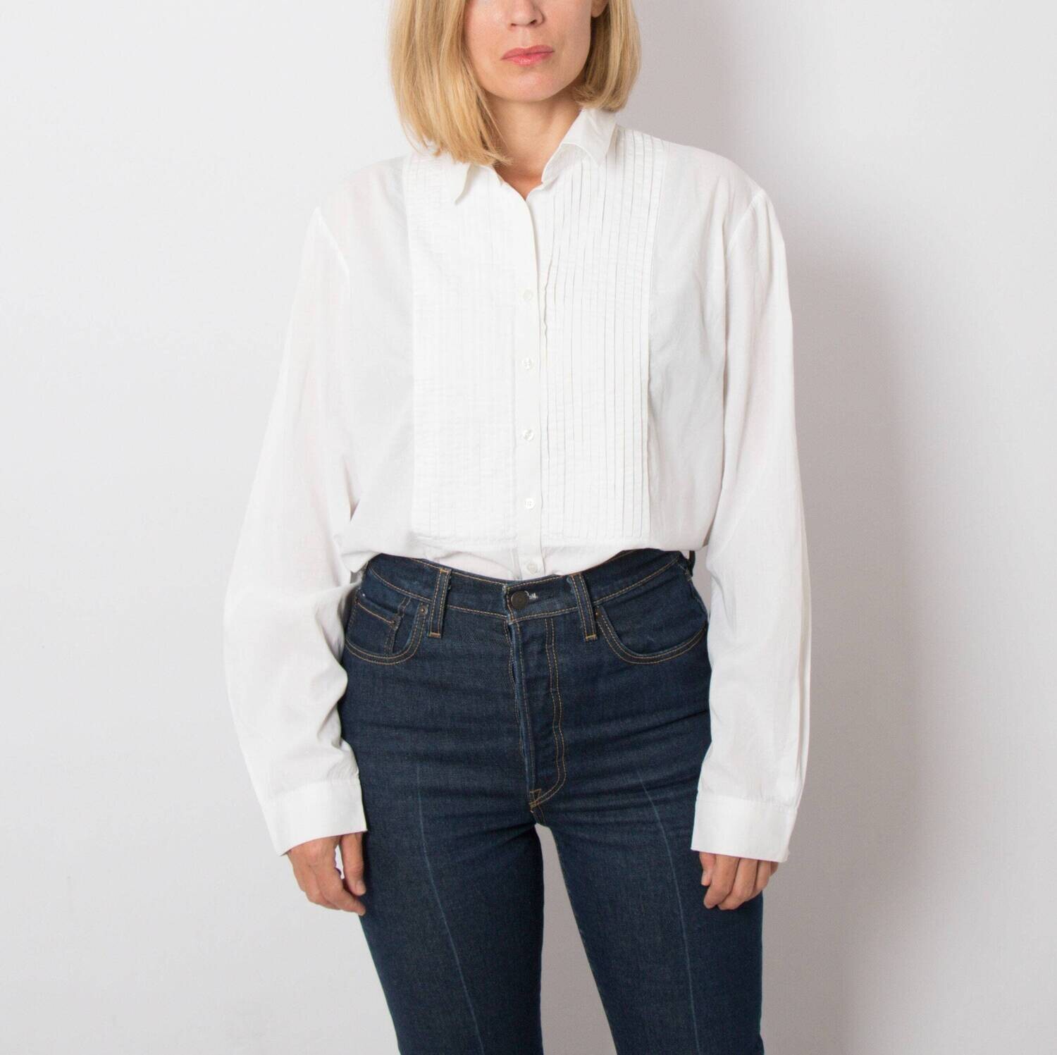 White Pleated Tuxedo Shirt