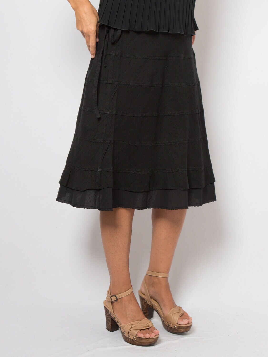 Marella Sport Black Linen A Line Layered Skirt