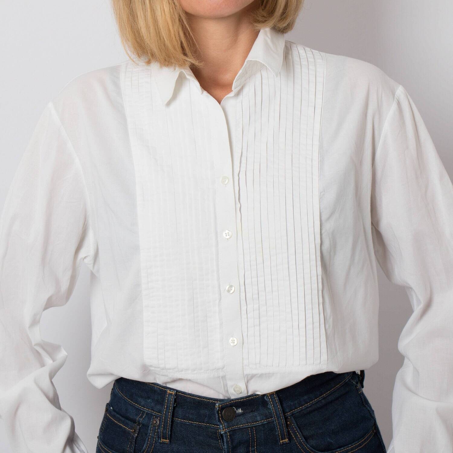 White Pleated Tuxedo Shirt