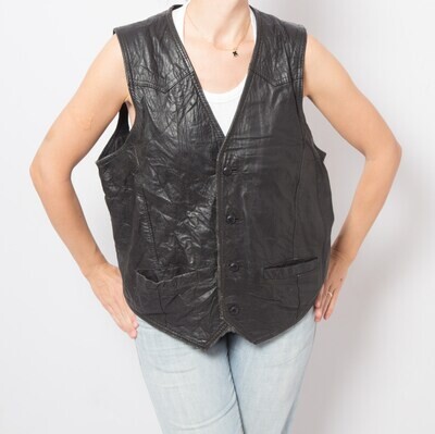 Vintage Black Leather Vest Biker