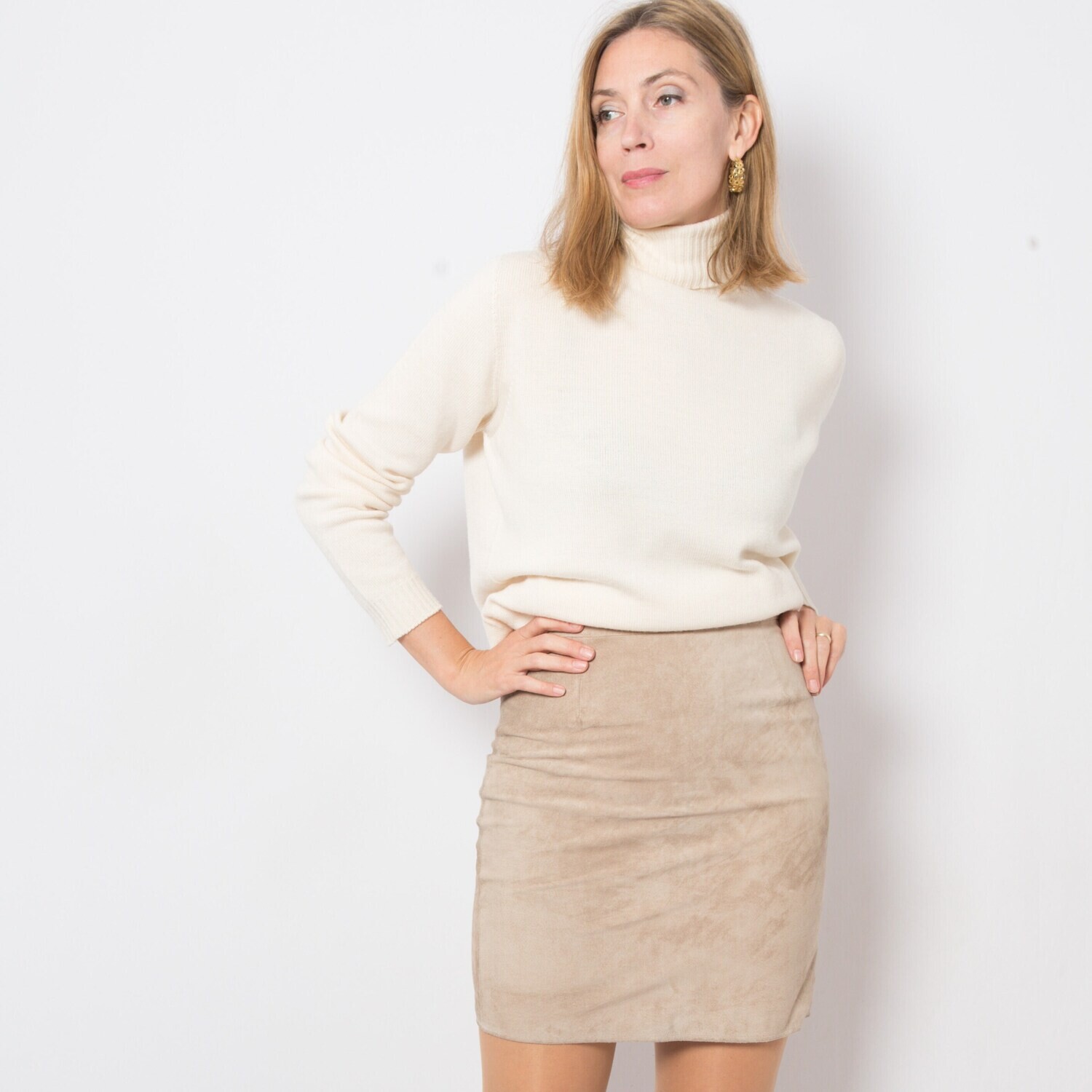 90s Beige Suede Mini Skirt