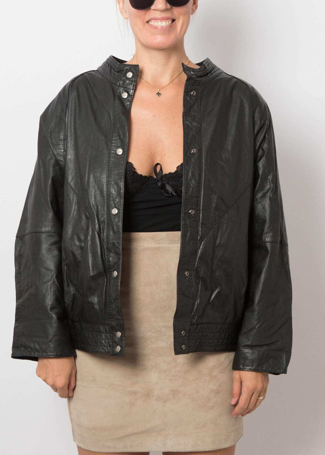 90s Vintage Leather Bomber Jacket Women