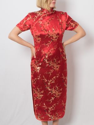 90s Red Cheongsam Dress