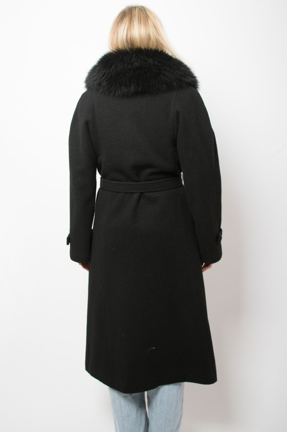 Vintage Wool Wrap Coat Large Real Fur Collar