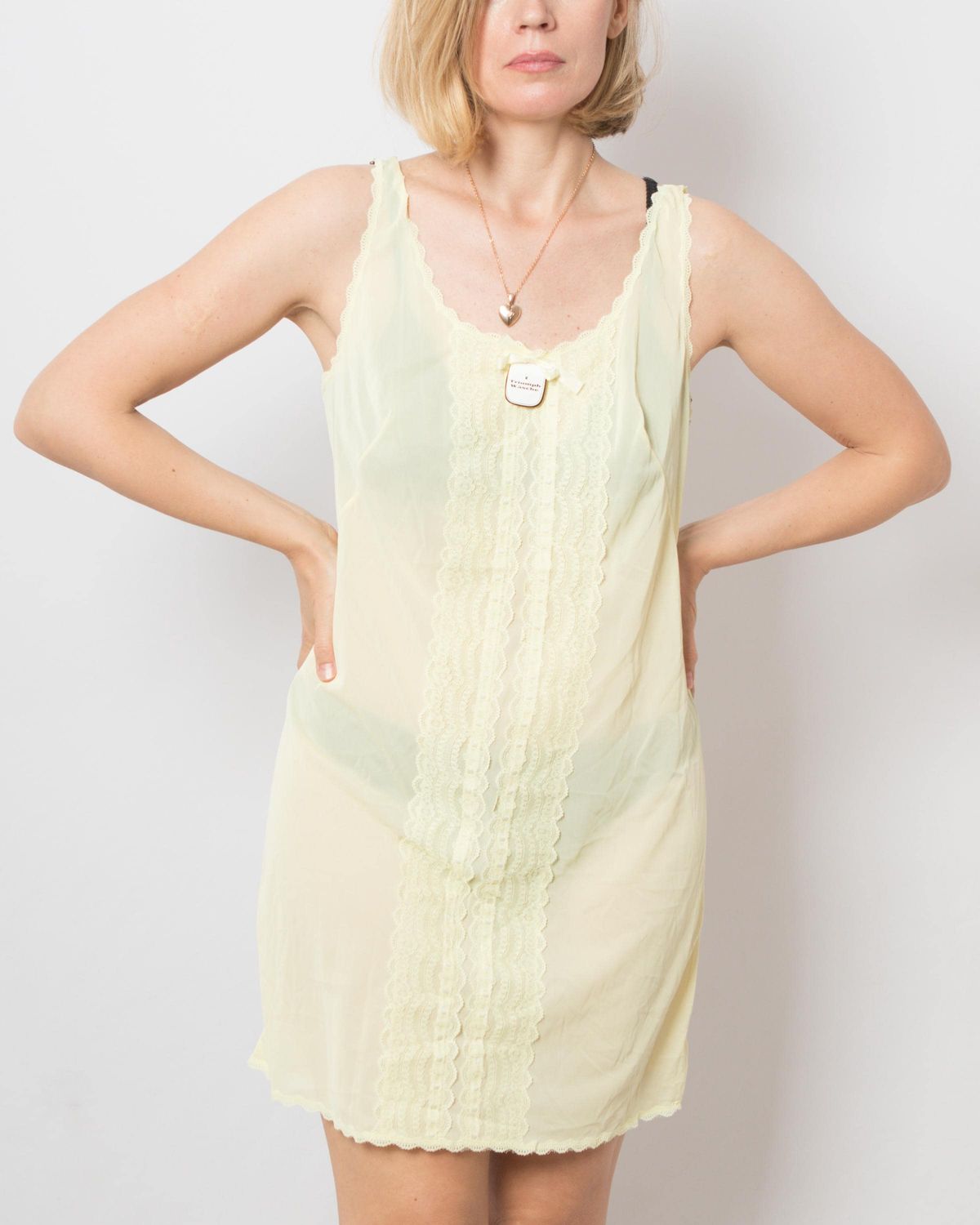 Vintage TRIUMPH Yellow Full Slip Dress Under Dress See Through Underdress Retro Lingerie Size M