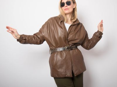 RARE 80s Dramatic Oversized Leather Coat Statement Pleated Sleeves Wrap Closure Cognac Brown Luxe Size S Gift for Girlfriend