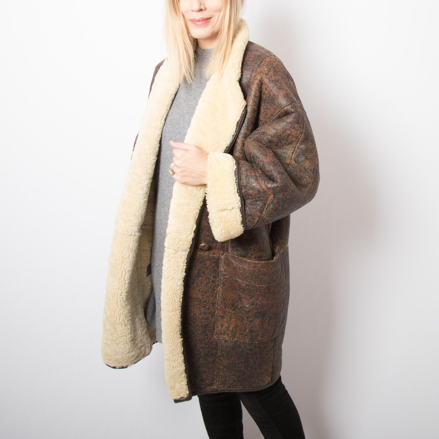 Vintage Shearling Jacket Oversized Shearling Coat Size L Gift Idea