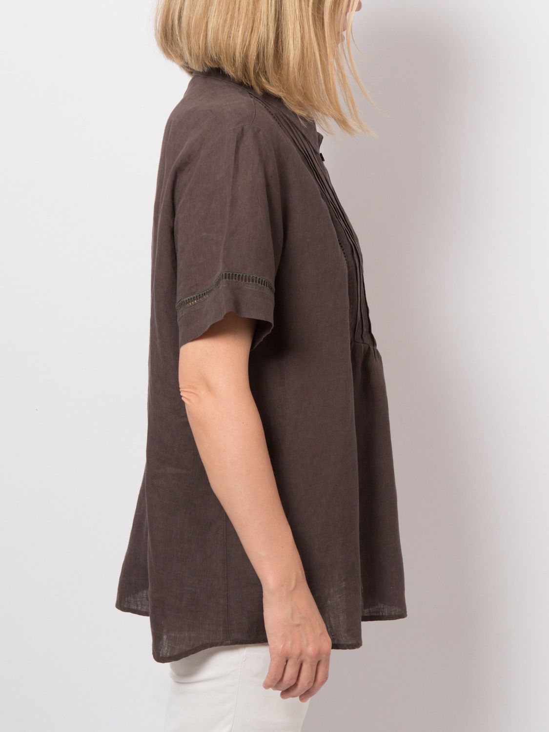 PERSONA Brown Linen Button Up Pleated Shirt Oversized will fit Size M / L Minimalist Holiday