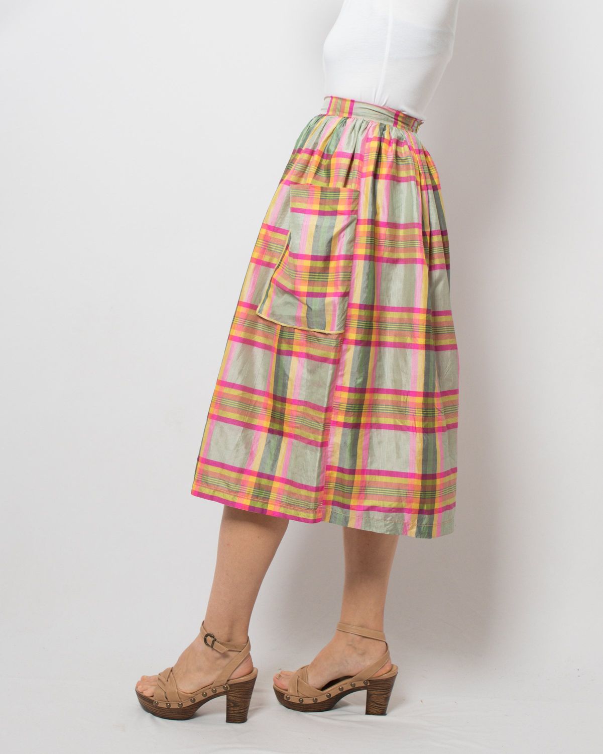 Stefanel 90s Plaid Pleated Skirt Silk Midi Skirt Size S W 26 Gift for Girlfriend Wife