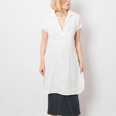 PENNYBLACK Long White Linen Tunic Top with Deep Slits Collared V neck Medium Size