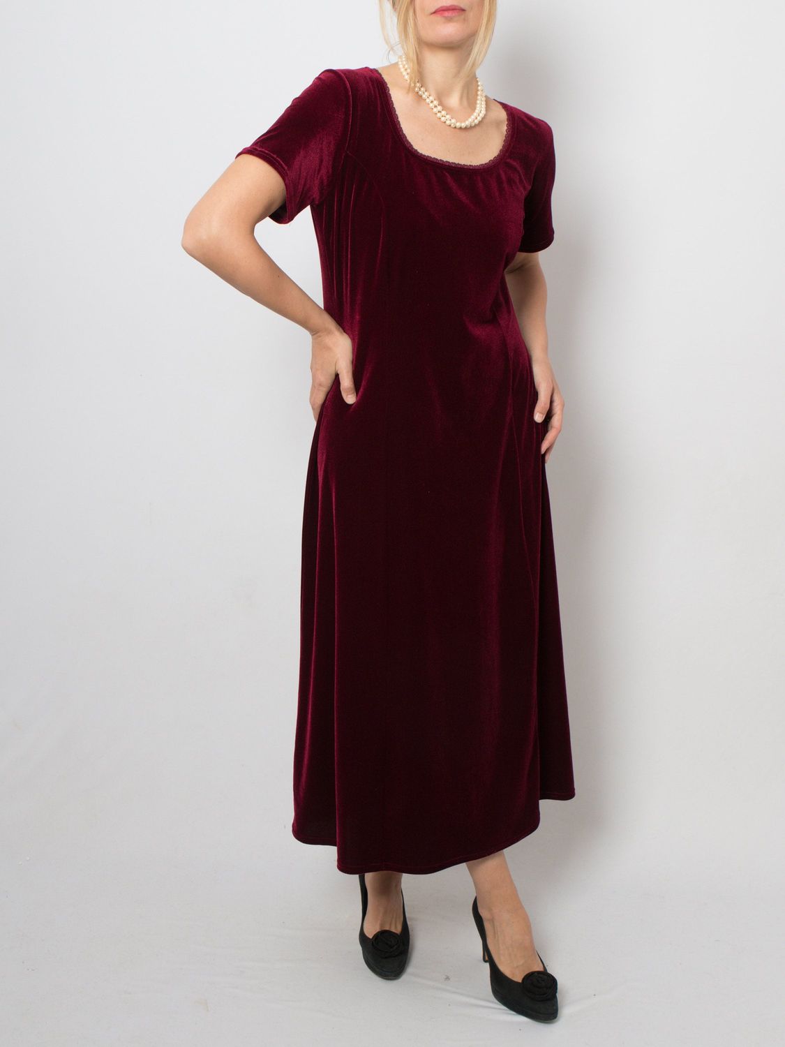 90s Midi Velvet Dress Burgundy Christmas Opera Formal Evening Wear Medium Size