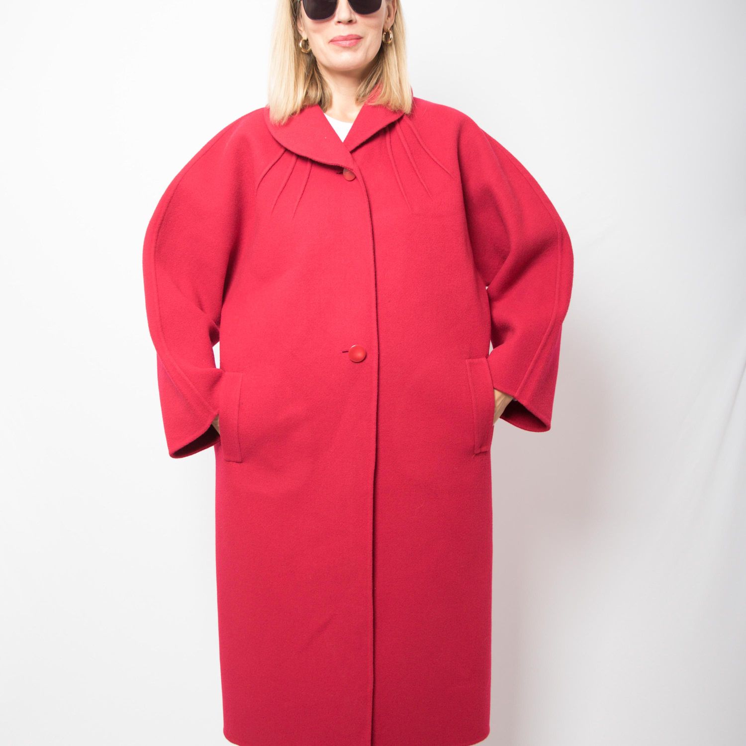 Vintage GERARDI Cocoon Coat Oversized Wool Coat Felted Coat Raspberry Pinkish Red Size M Girlfriend Wife Daughter