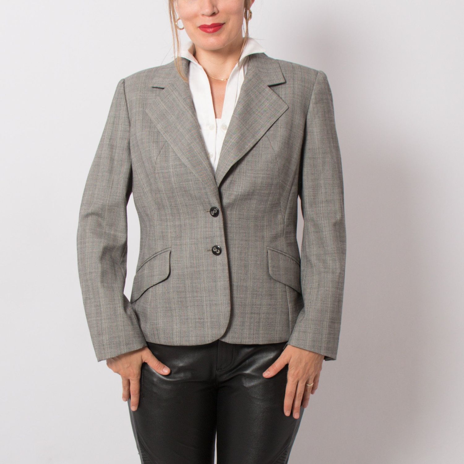 ESCADA Grey Wool Blazer Women Medium Size Gift for Girlfriend Wife