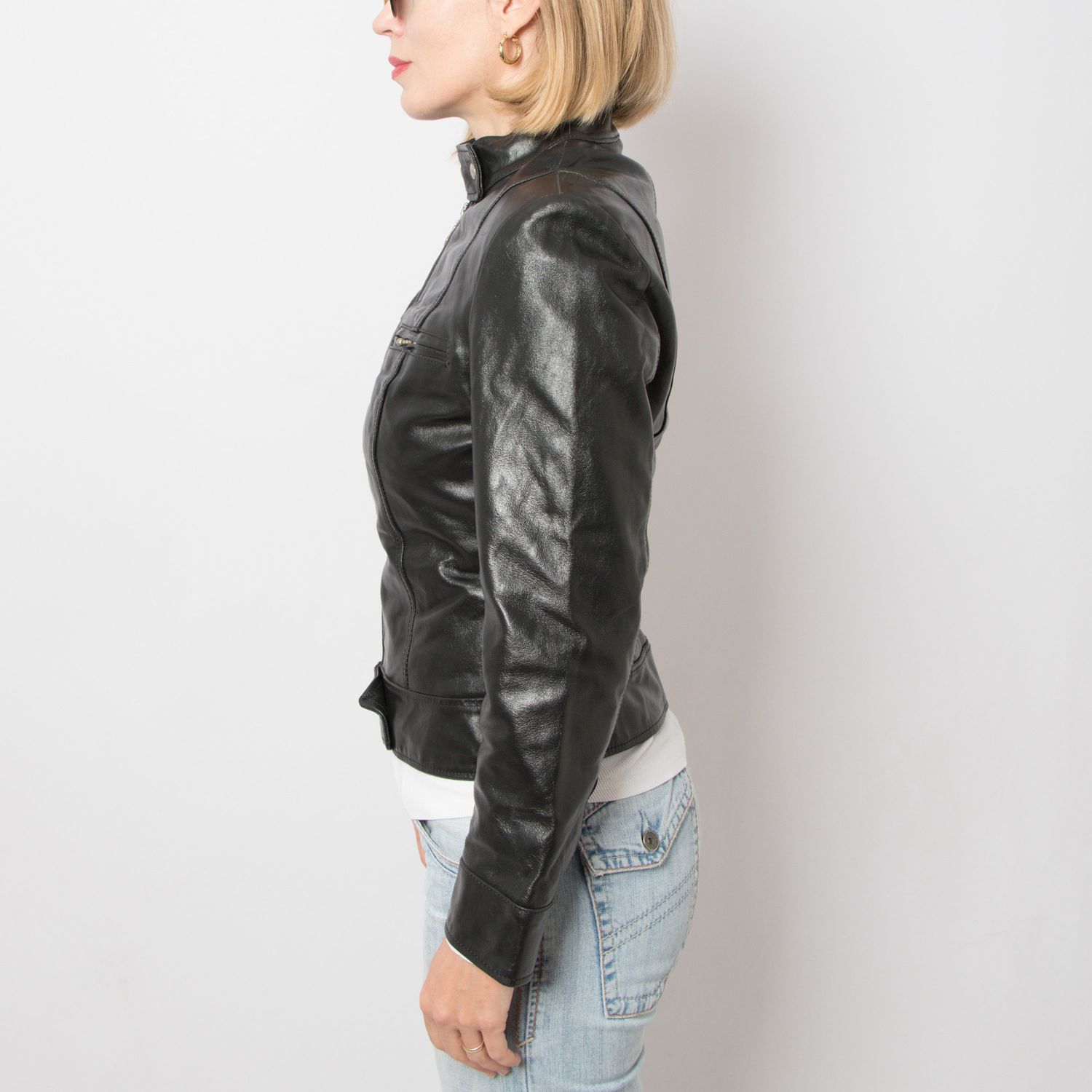 Y2K Cropped Leather Jacket Women Moto Jacket Small Size Gift for Wife Girlfriend