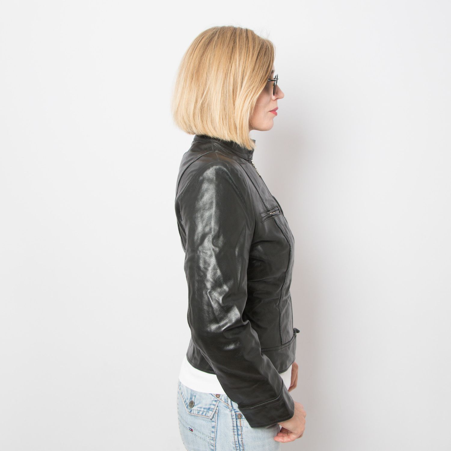 Y2K Cropped Leather Jacket Women Moto Jacket Small Size Gift for Wife Girlfriend