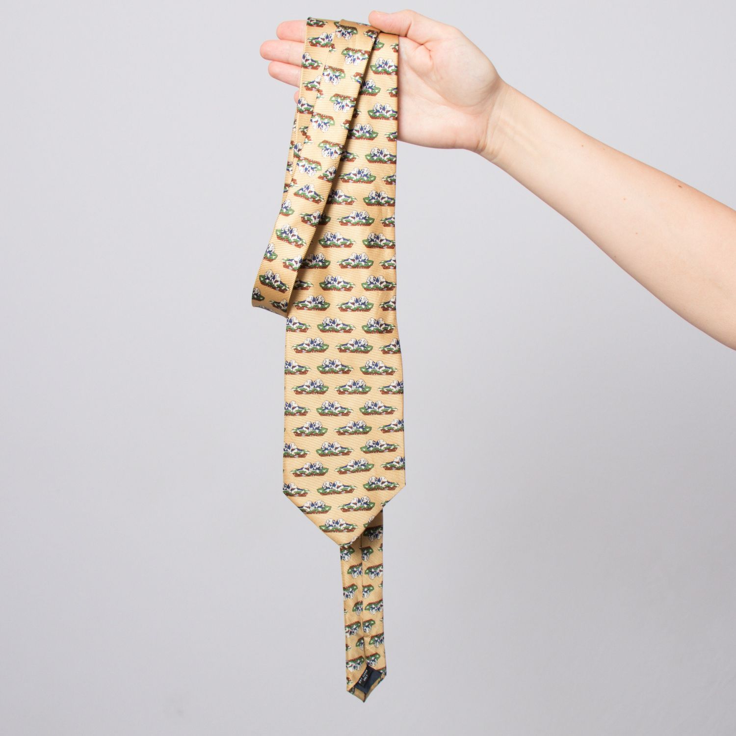 Vintage Silk Neck Tie Yellow with Dog print Silk Foulard Men Gift for Father Dad Husband