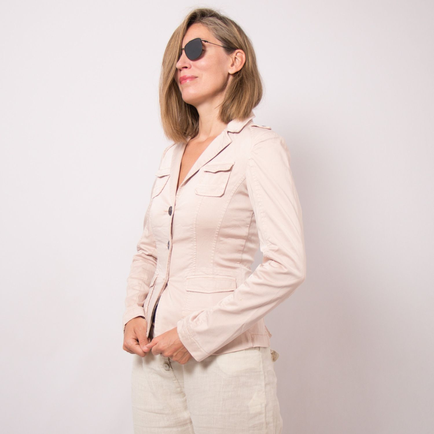 MARC CAIN Y2K Petite Cropped Blazer Pastel Pink XS Size Gift for Girlfriend