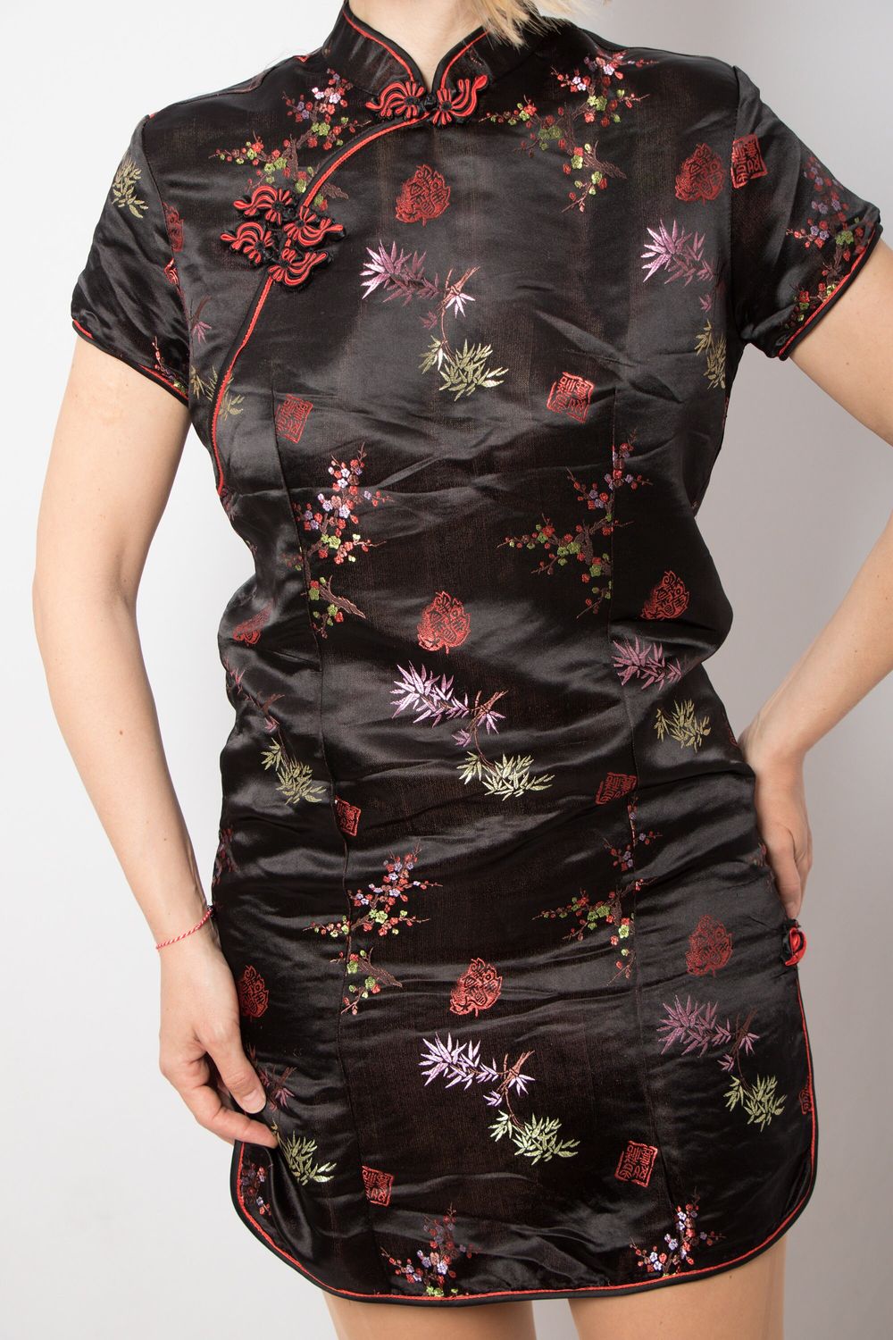 Black Cheongsam Dress Embroidered Oriental Dress Chinese Dress Qipao Dress Mandarin Collar Dress Asian Dress Small Size