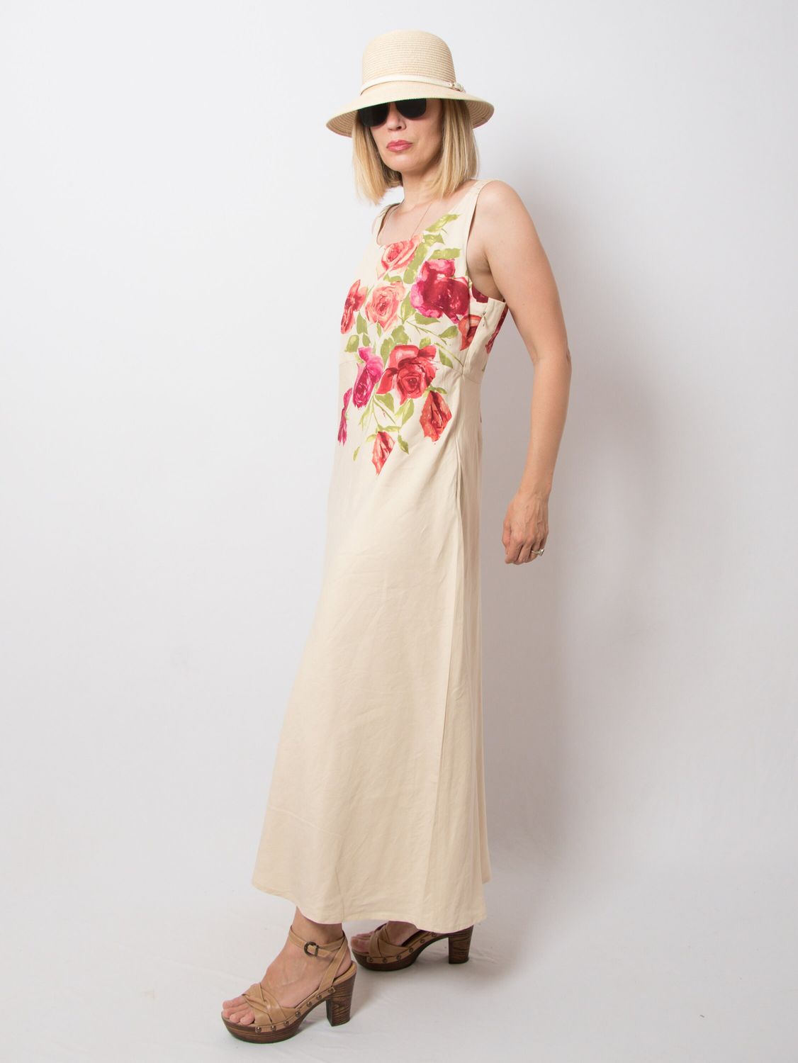 Romantic Laura Ashley Floral Dress Silk Linen Tank Dress Long Linen Dress Large Size Gift