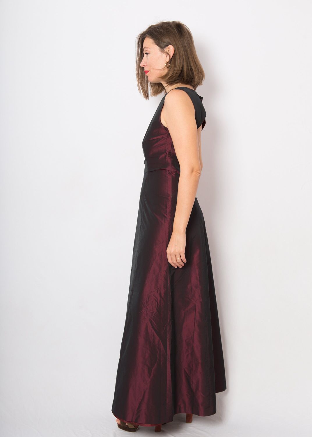 MARC AUREL Maxi Burgundy Taffeta Dress Opera Evening Wear Medium Size Gift for Girlfriend Wife