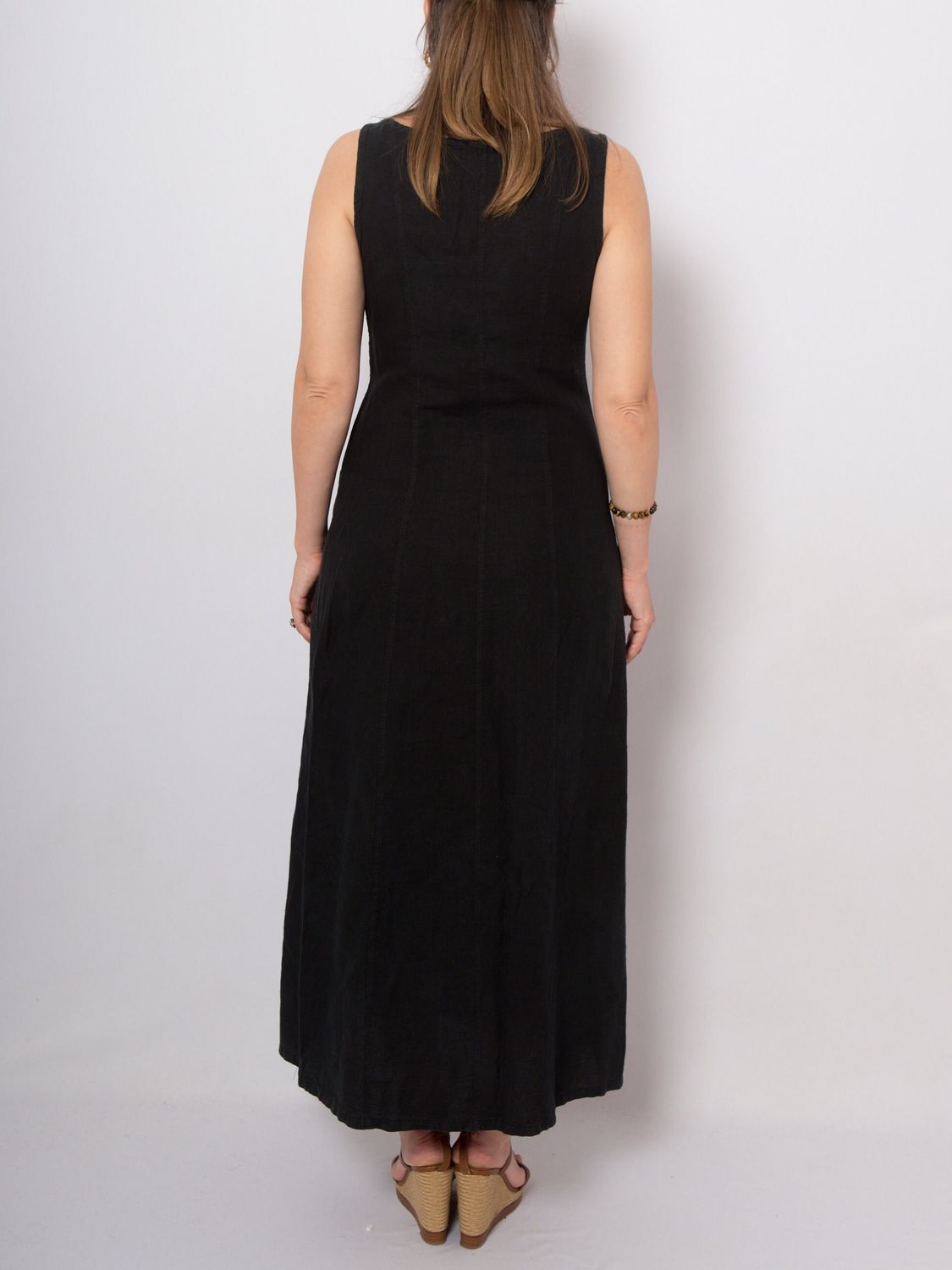 Vintage Long Black Linen Dress Black Tank Dress Black Sundress Cotton Linen Dress Medium Size