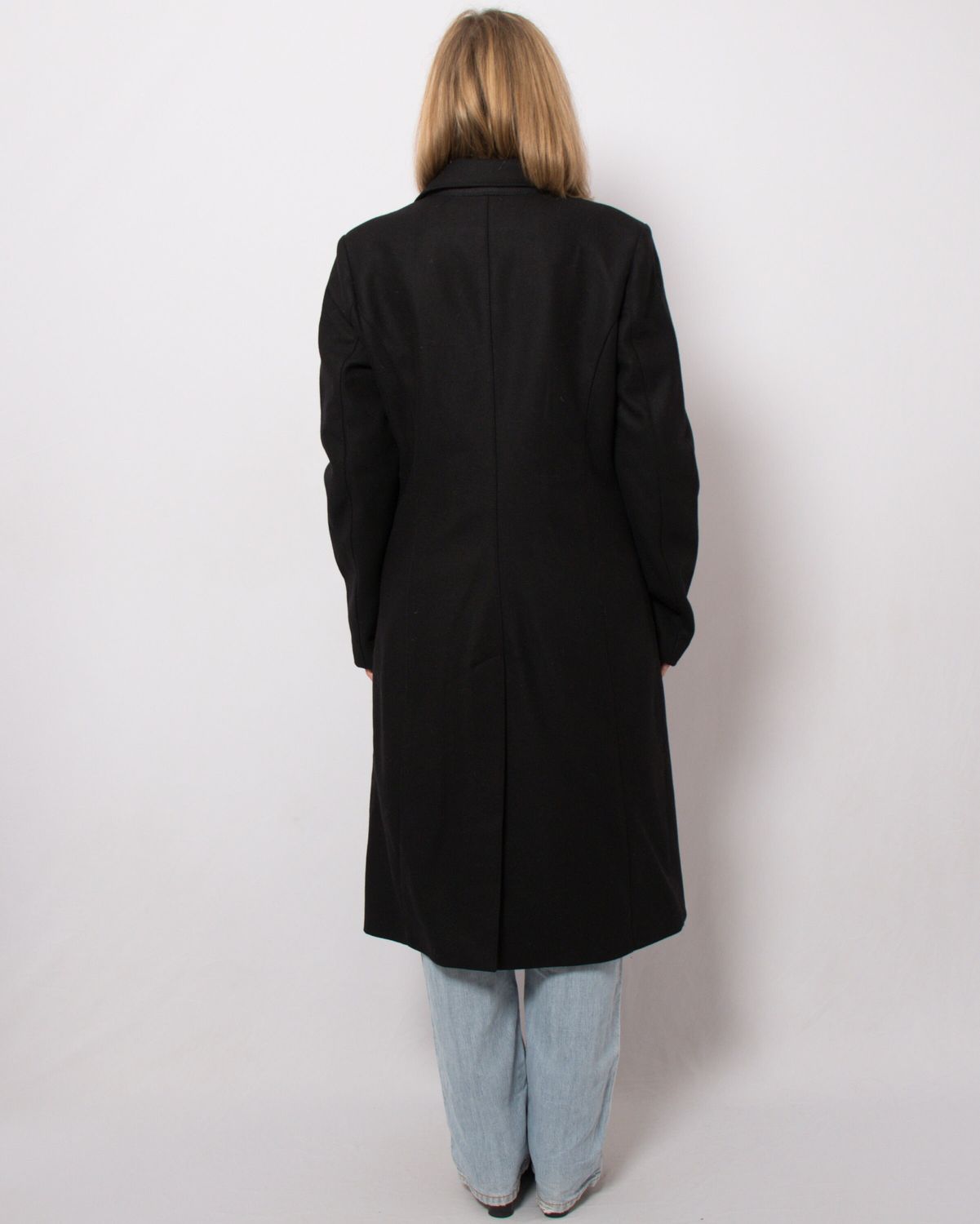 STEFANEL Fi Midi Long Black Wool Coat Medium Size Gift for Girlfriend