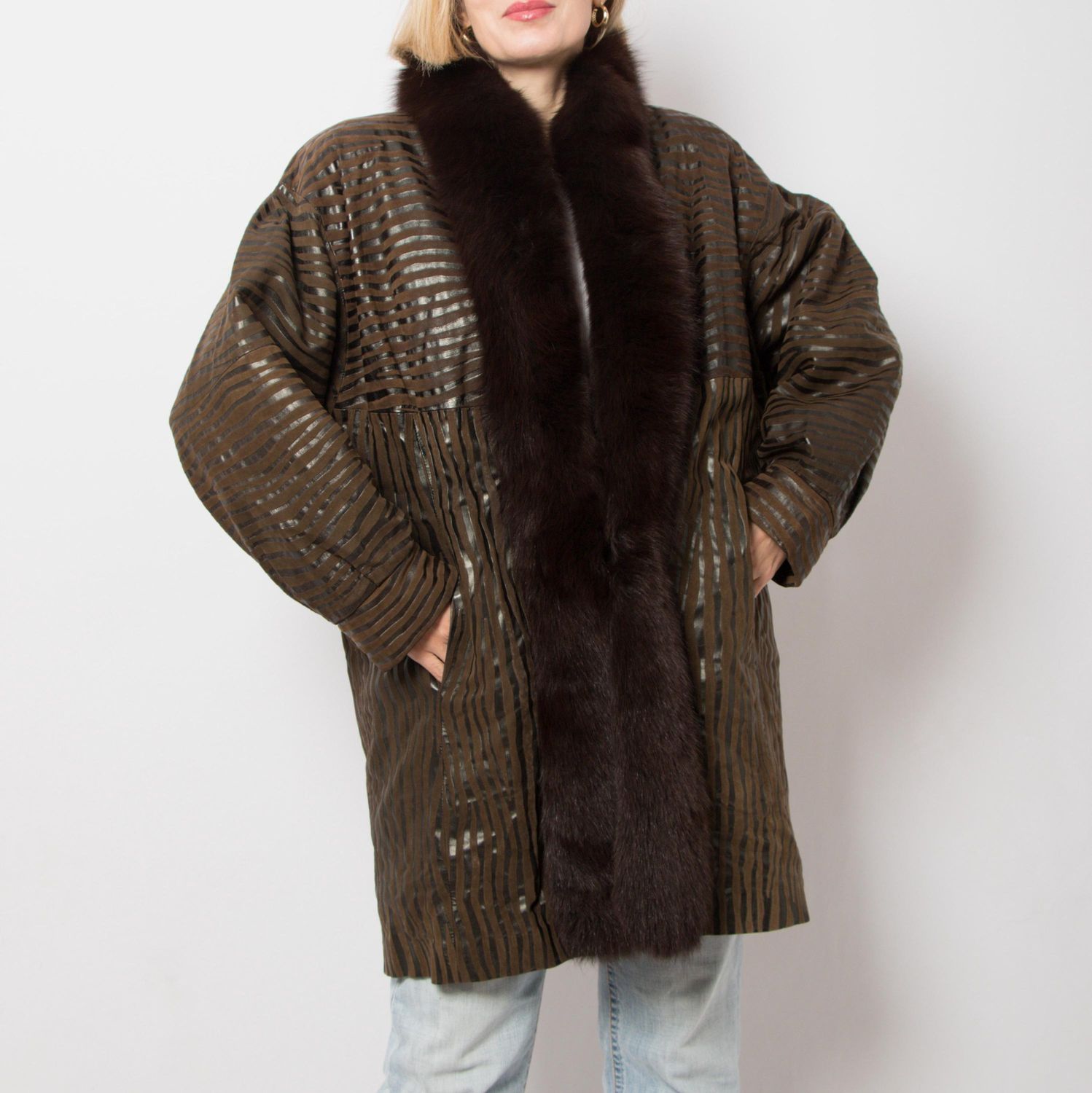 Vintage Sprung Frères Paris Coat Rabbit fur lining Fox fur trim 1980s 1990s Gift for Girlfriend