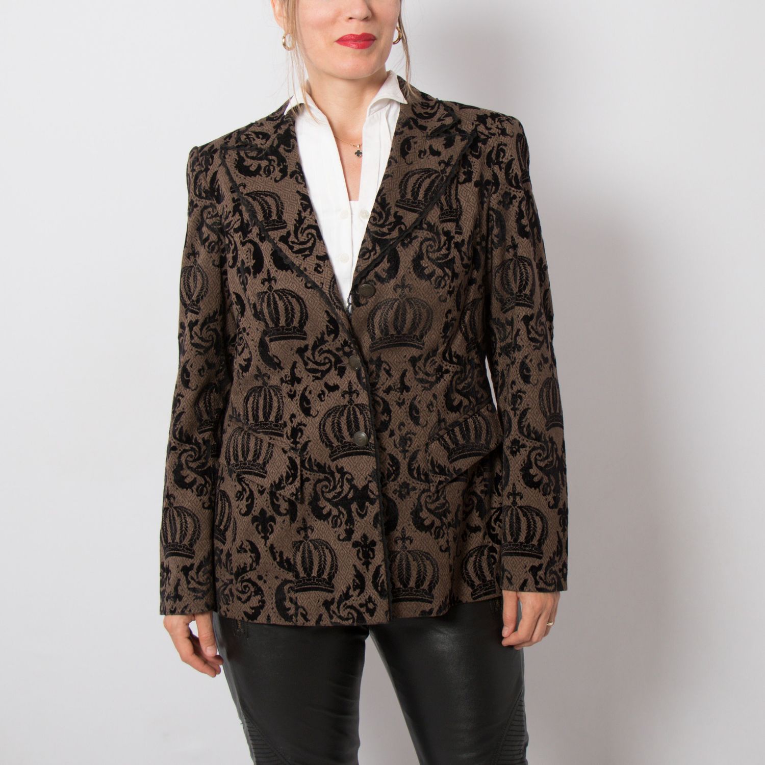 STATEMENT Brown Velvet Jacket Brocade Velvet Blazer Royal Crown Medium Size Gift