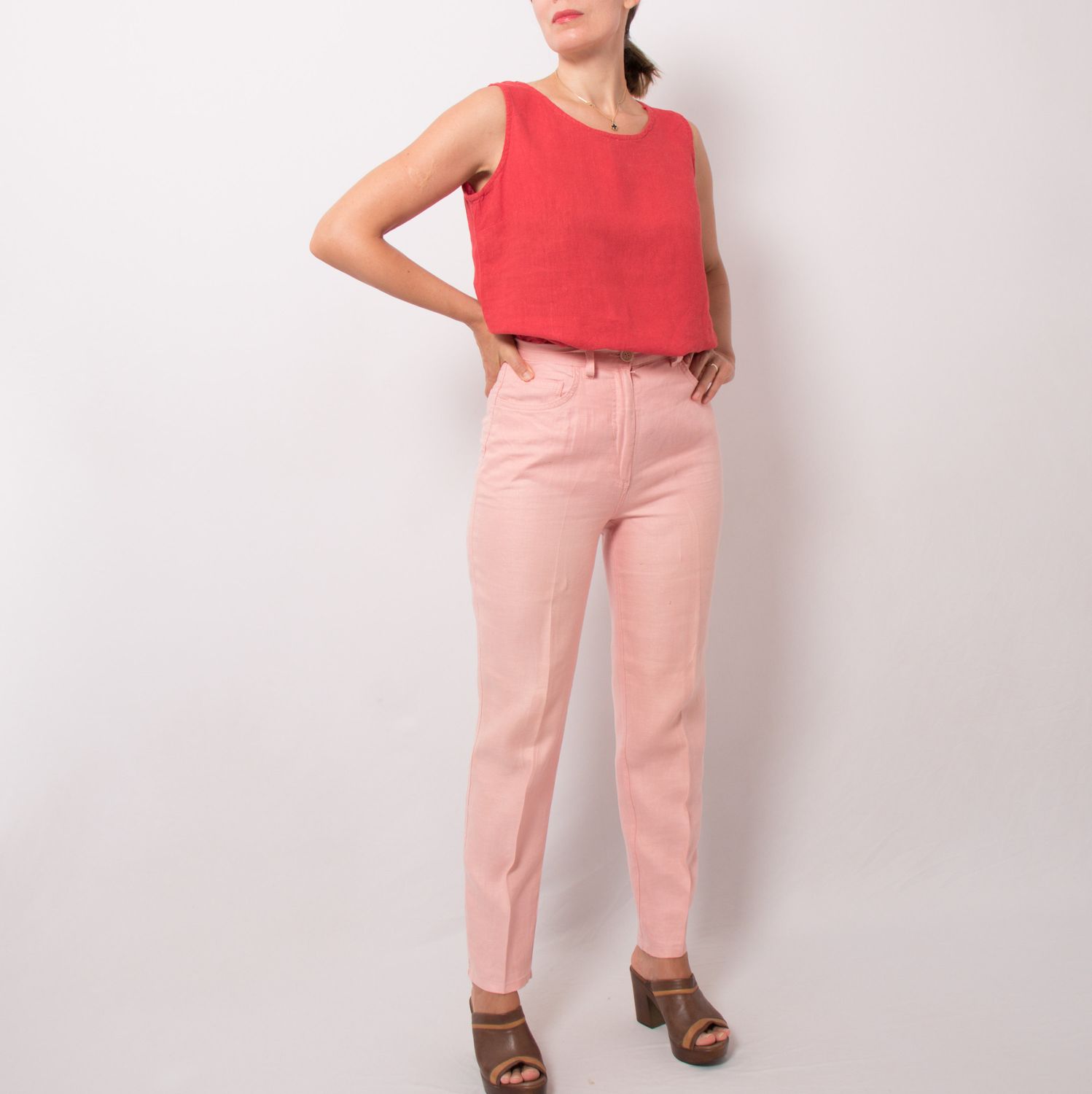 MAX MARA Pink Ladies Linen Trousers Linen Pants with Pockets W 27 Medium Size Made in italy Gift for Girlfriend