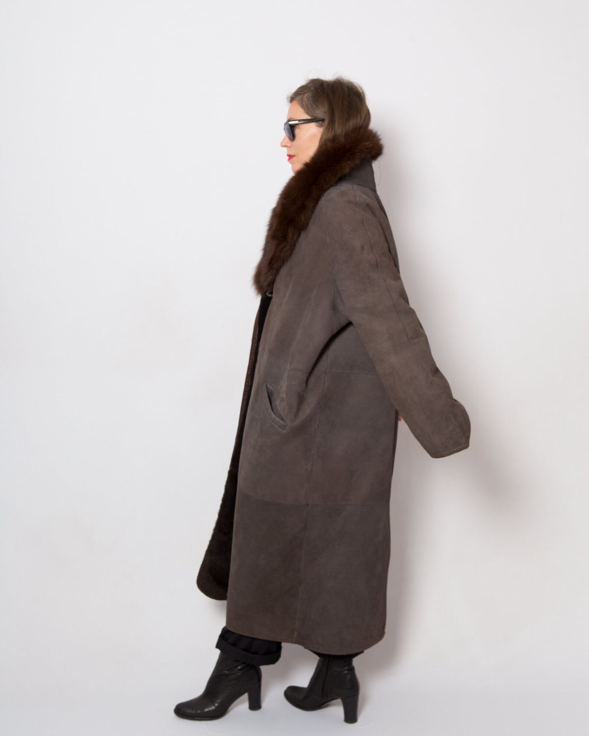 RARE Luxe David Cenci Oversized Shearling Coat with Fox Fur Collar Timeless Elegance can fit size  L/XL