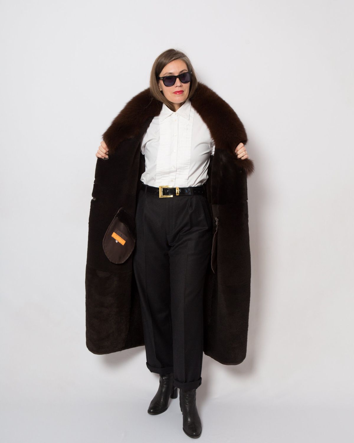 RARE Luxe David Cenci Oversized Shearling Coat with Fox Fur Collar Timeless Elegance can fit size  L/XL