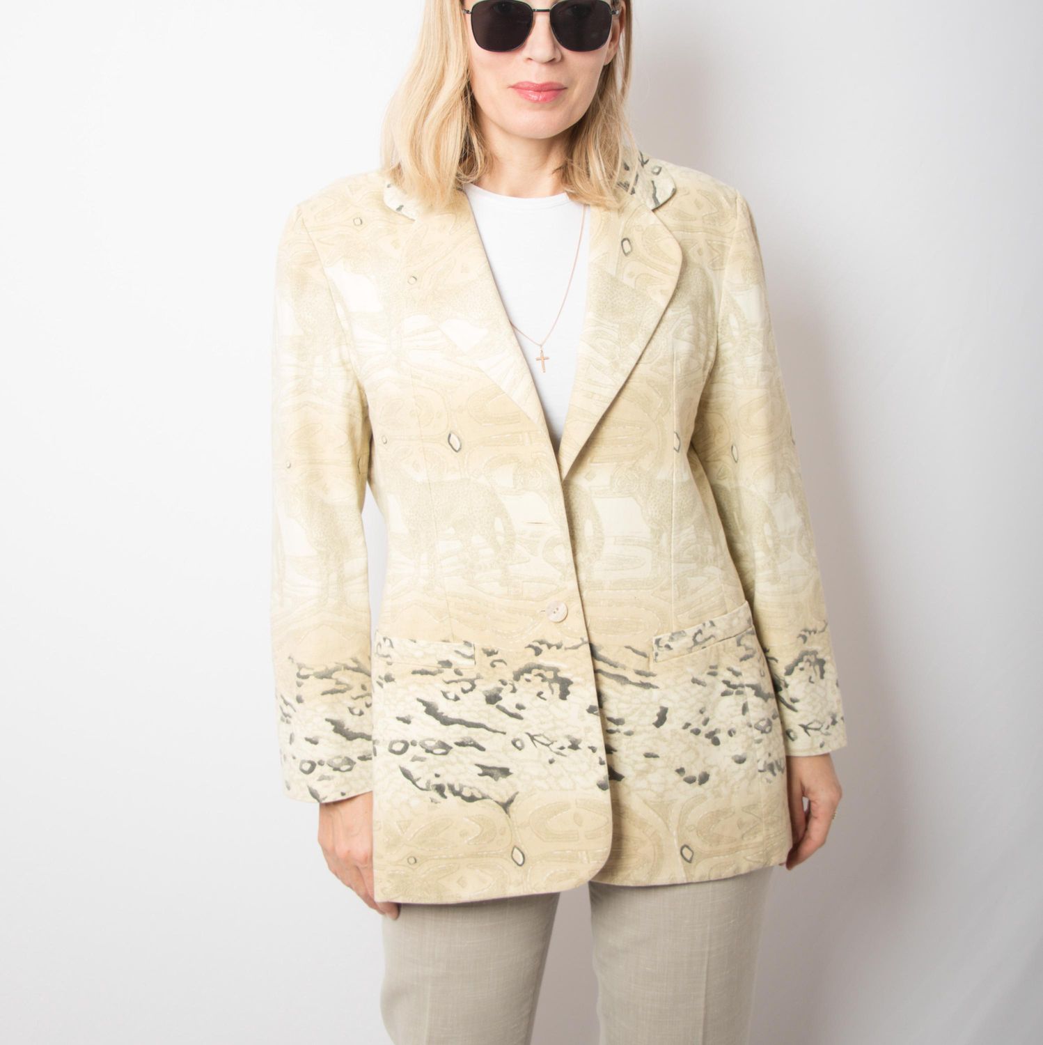 RARE 90s SERGE DANA Jaguar Blazer Cotton Luxe Animal Print Safari-Inspired Cotton Single-Breasted Timeless Statement Jacket Size L Gift